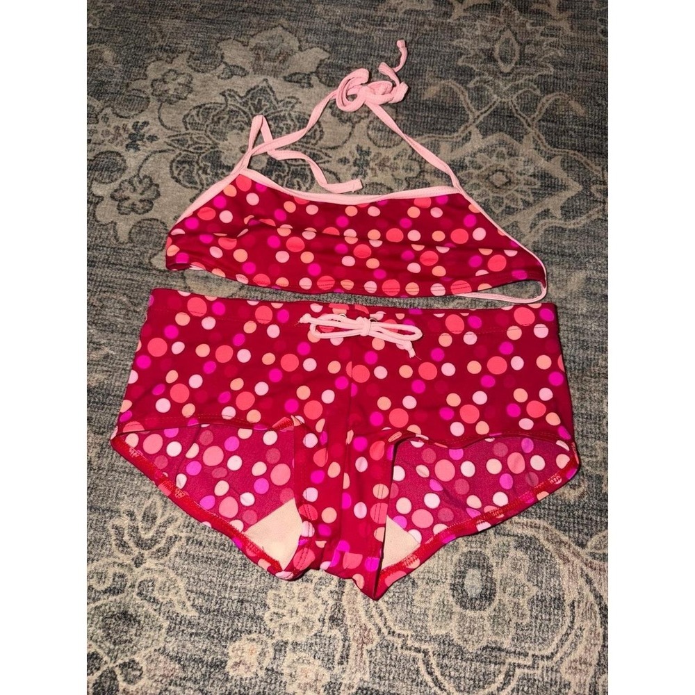 Vintage Y2K Boyshort Bikini Set Pink Polka Dots Halter Shorties